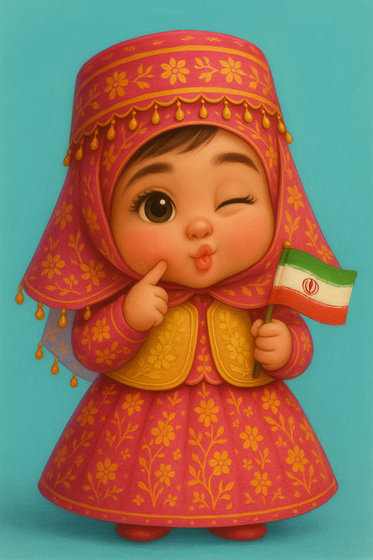 تصویرسازی دختربچه با لباس محلی ترکمن